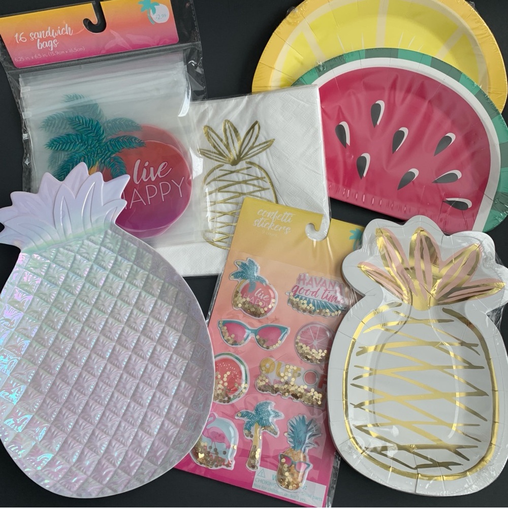Tropical Disposable Tableware Pineapple Watermelon & Lemon Party Theme Lot NWT
